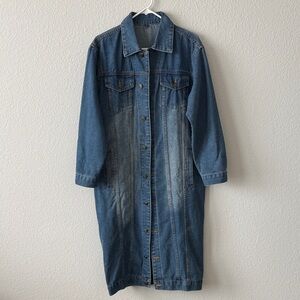Long Denim Button-Up Coat